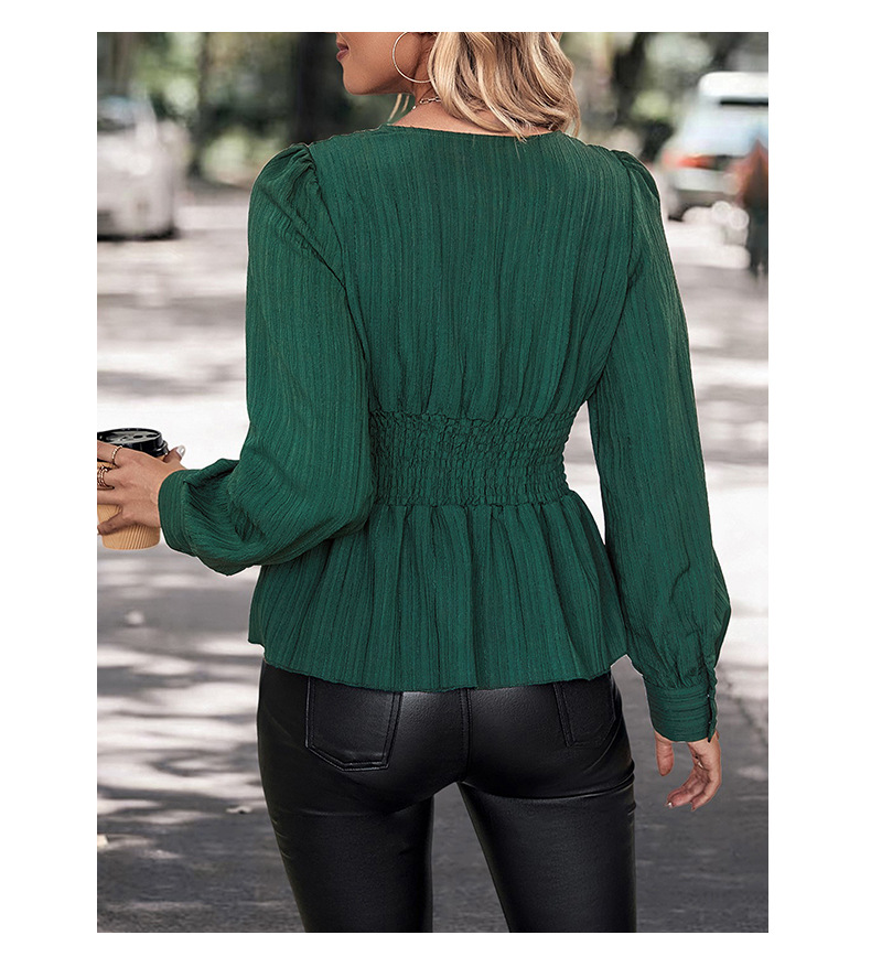 yeni sonbahar kadın düz renk v yakalı gömlek tasarımı_voghion.com