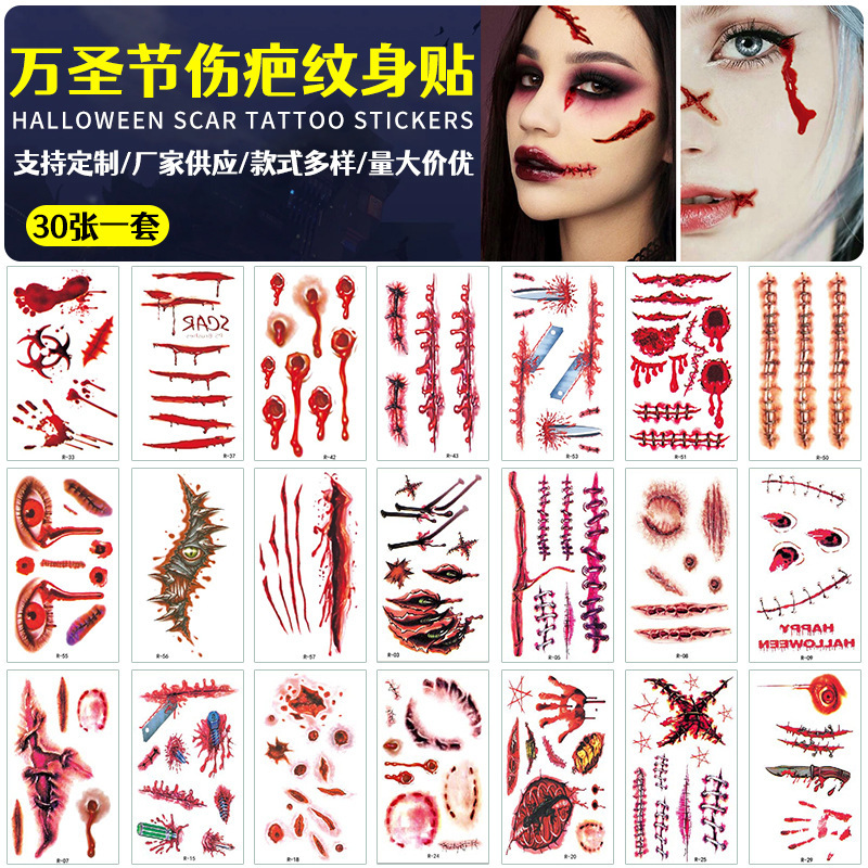 Cross-border e-commerce Halloween tattoo stickers new scar heavy taste horror scar temporary tattoo stickers wholesale Cross-border e-commerce Halloween tattoo stickers new scar heavy taste horror scar temporary tattoo stickers wholesale