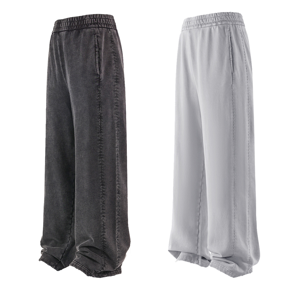 Pantalones y sudaderas de hombre a la moda, nuevo estilo otoño/verano, pantalones de hombre de pierna recta con lavado efecto nieve, bordes desgastados y pantalones largos con patchwork.