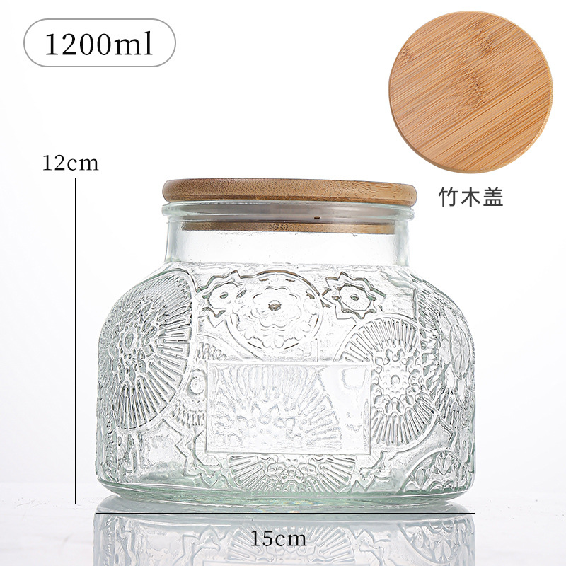 Retro en relieve Begonia flores vidrio almacenamiento de latas de sellado doméstico granos de café flores de té nueces almacenamiento de latas de gran abdomen
