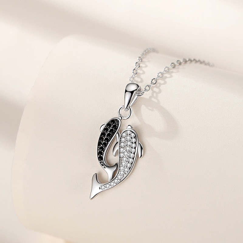 S925 plata esterlina doble peces delfín colgante moda ins estilo permanecer juntos por el resto de la vida animal joyería de plata llena de diamantes regalo de la muchacha