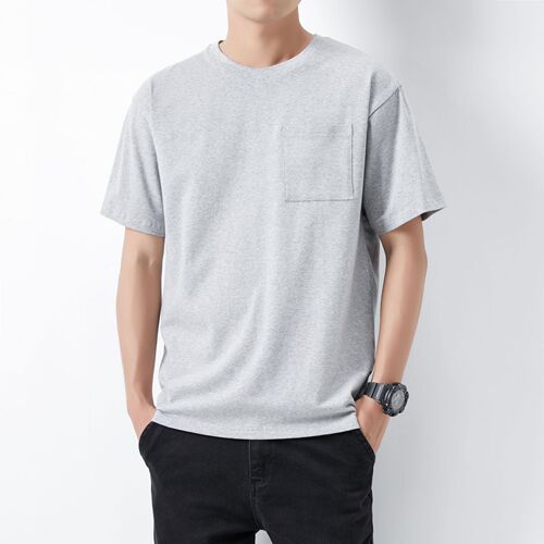 New men's summer round neck pure cotton T-shirt sports fashion top plain color, can add LOGO