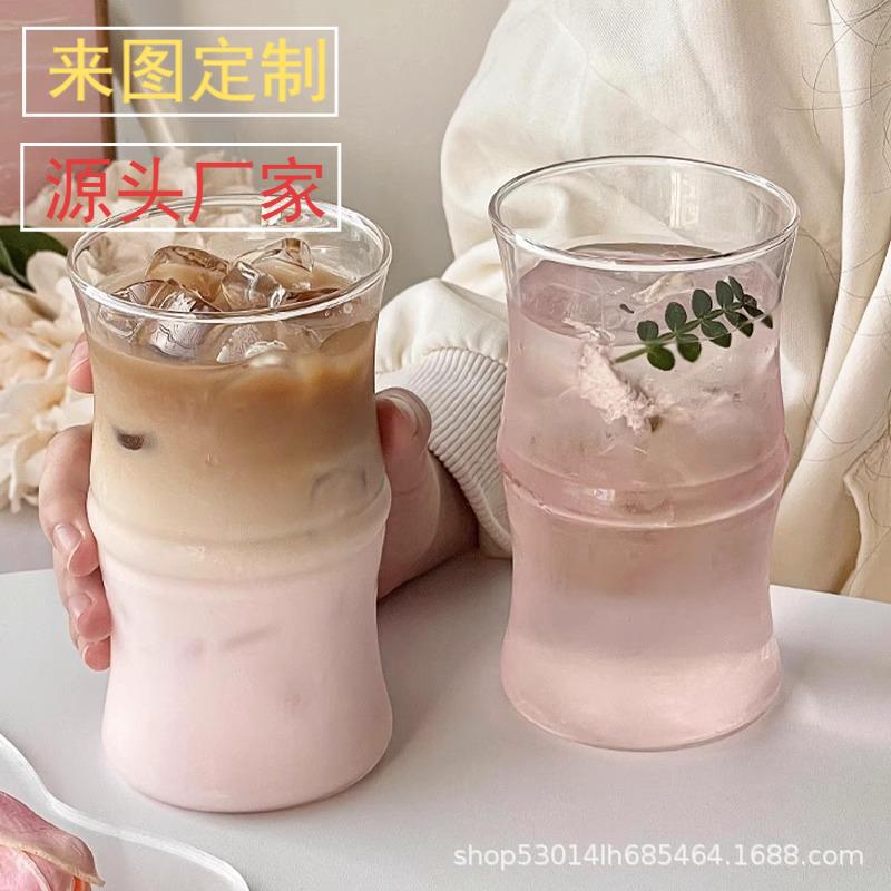 高硼硅竹节咖啡玻璃水杯ins风女生可爱冷饮牛奶拿铁杯设计感杯子|undefined