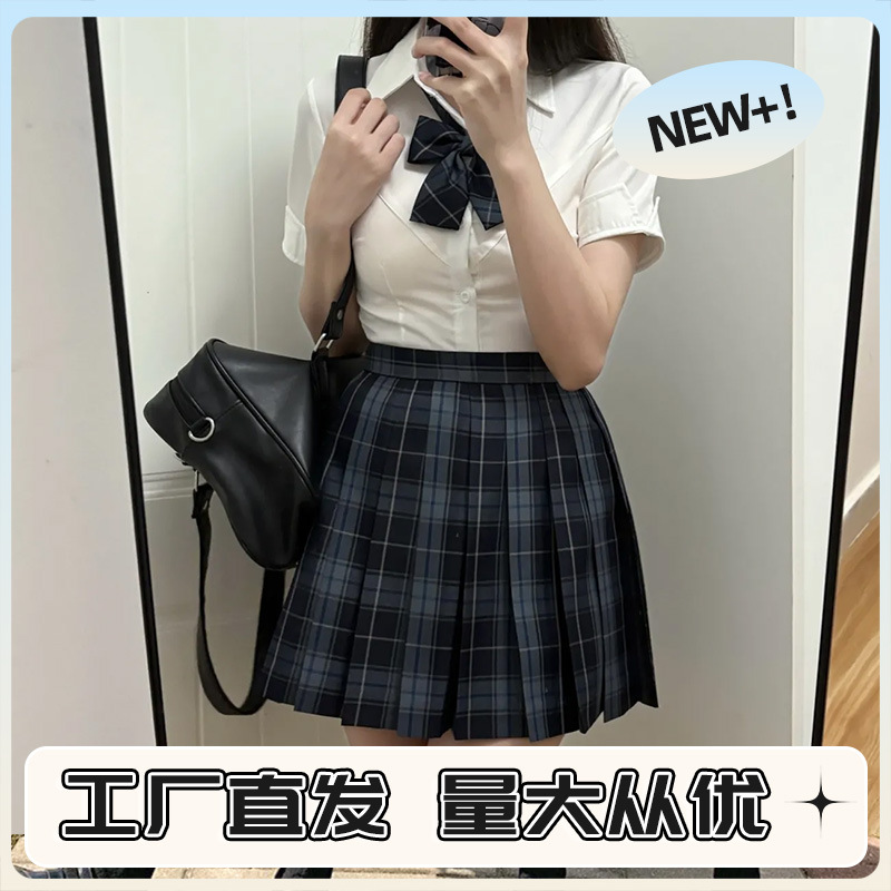 Yingmanye Genuine Night Summer Same Style Black and Blue Plaid Jk Plaid Skirt Preppy Style Pleated Skirt Jk Uniform School Supply Jk Short Skirt