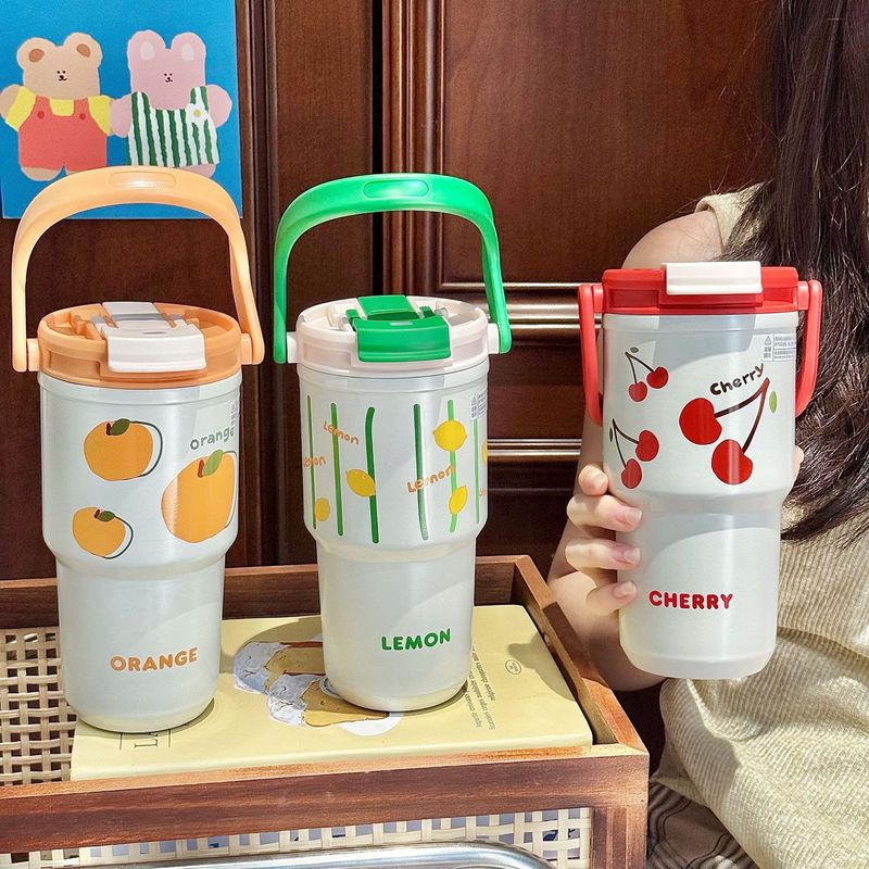 高颜值手提水杯双饮便携车载咖啡杯不锈钢女生新款双饮吸管杯子|undefined