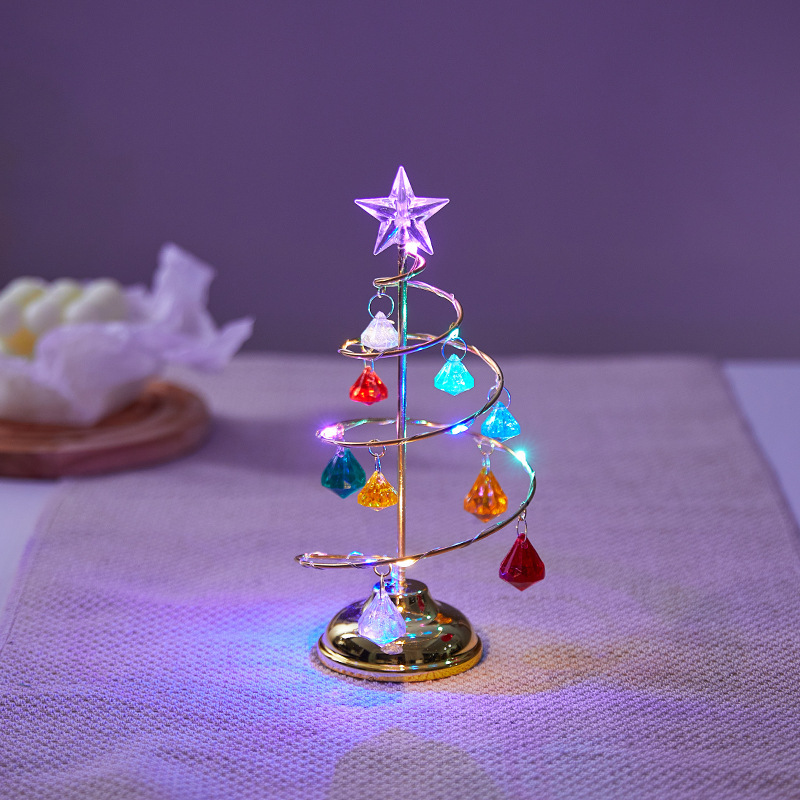 Decoración de Navidad de hierro forjado luminoso escritorio árbol de Navidad cristal árbol de Navidad luz de noche decoración de regalos de Navidad