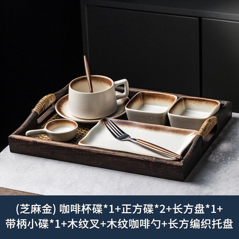 家用下午茶陶瓷餐具套装一人食餐盘带托盘酒店餐厅早餐分格盘套装|undefined