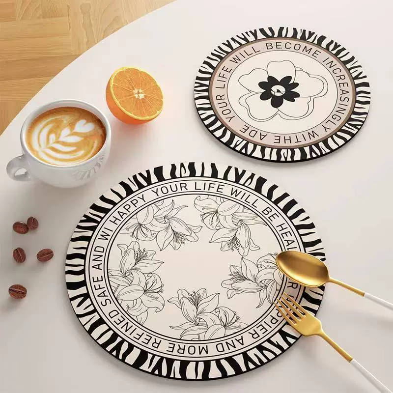 Черно-белые впитывающие подставки в стиле ретро, ​​простые изолированные салфетки из диатомовой грязи, доступные роскошные и высококачественные коврики для посуды, кофейные коврики, чайные чашки.