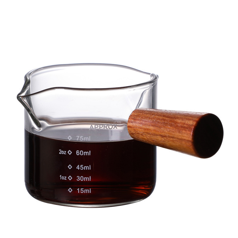 Carafe à double bec en verre borosilicate haute résistance avec poignée en bois, tasse à café isotherme en verre de style italien, pichet à lait_voghion.com