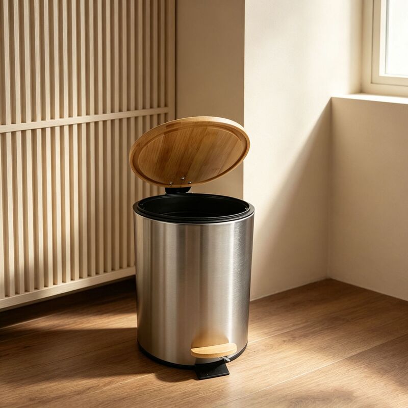 Large Capacity Household Trash Can with Lid, High-End Stainless Steel, Sealed, Foot-Operated, for Bathroom, Cross-Border