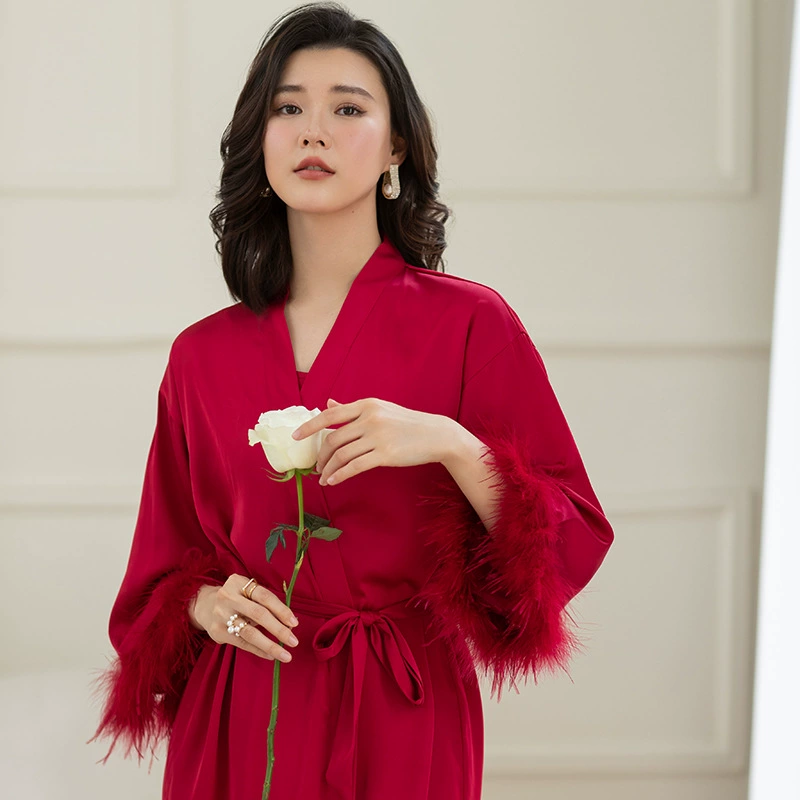 Утренний халат Невеста Летняя Свадьба Французское высокое чувство Уникальная Свадебная ночная рубашка с перьями Женская Подружка невесты Креативная Пижама Весна и осень Фея