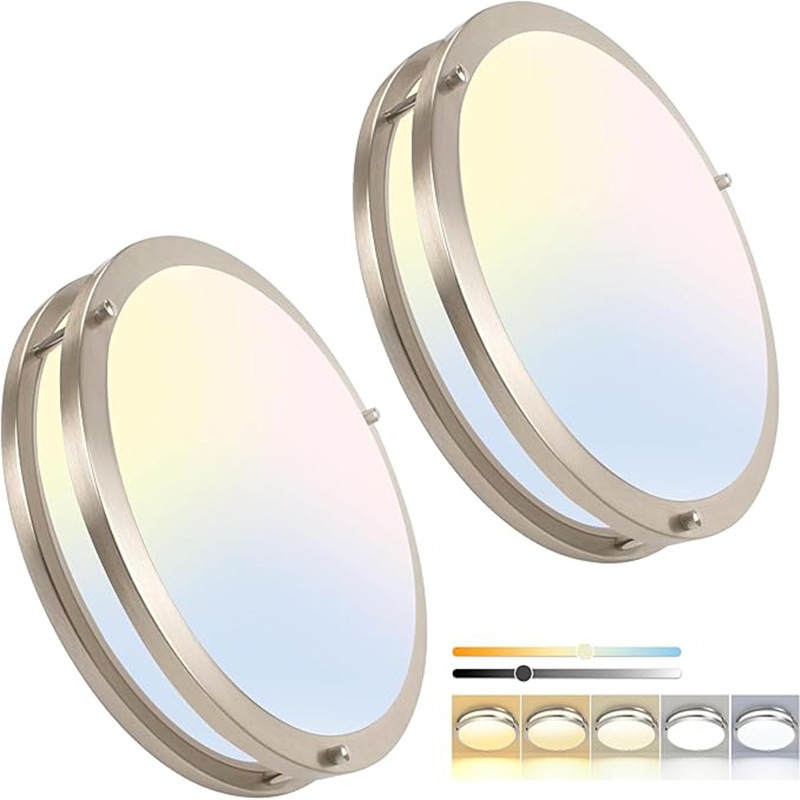 American standard LED double-ring ceiling light, dimmable, surface-mounted, brushed nickel finish, suitable for hallways and bathrooms