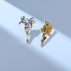 梵高油畫鳶尾花向日葵胸針ins 復古個性徽章別針胸章包包裝飾勳章