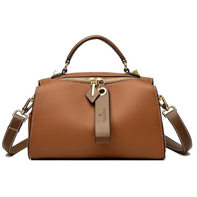 Vintage Crossbody Bag, Top Handle Wallet with Double Shoulder Straps, Two-Way Zipper Closure, Brown Trim, (Black)