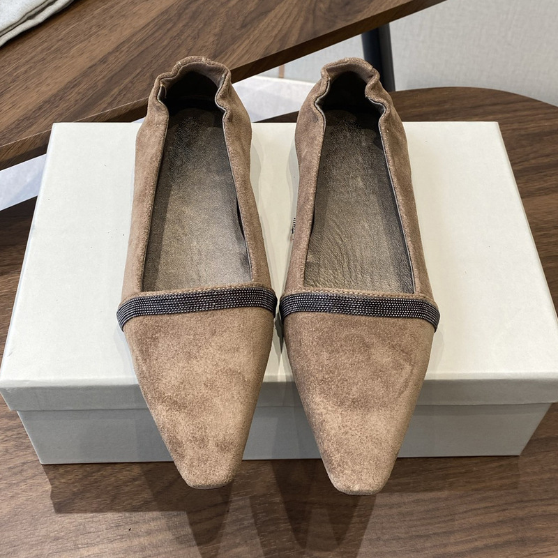 Italian Bc Spring & Fall Pure Handmade Beaded Suede Flats Dance Shoes Mary Jane Pointed Toe Women's Pumps