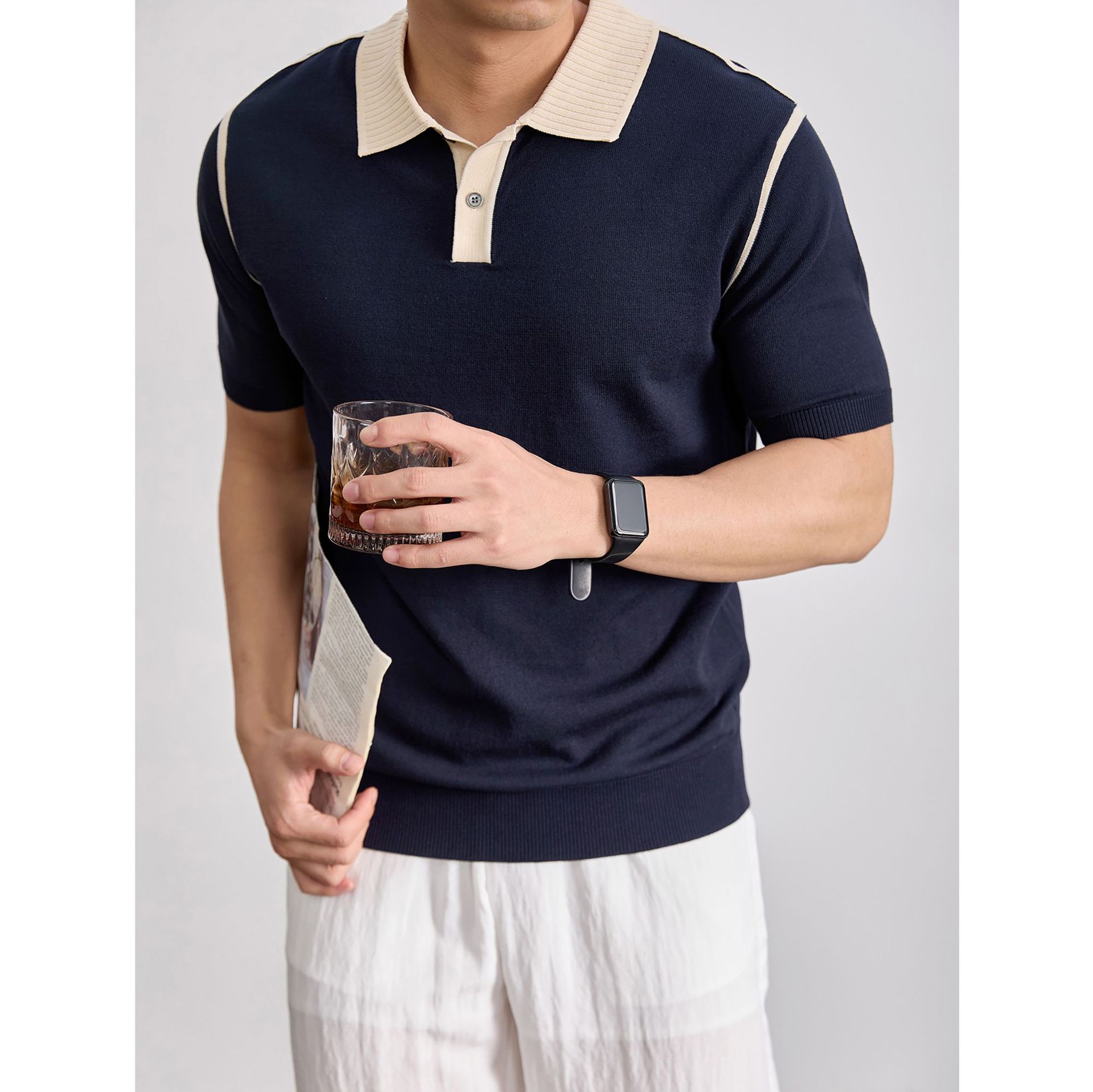 Polo camiseta de punto camiseta de manga corta camiseta de hombre paul línea tridimensional viejo qianfeng verano fábrica transfronteriza al por mayor