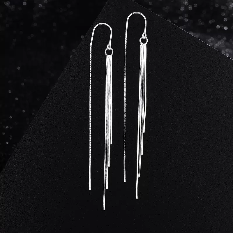 S990足银蛇骨链流苏耳线女轻奢小众设计感气质高级感跨境热销耳环