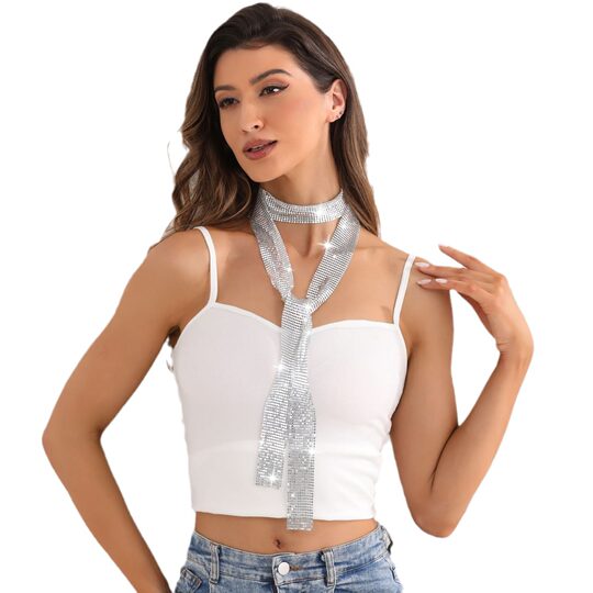 Amazon Explosive Accessories Metal Sequins All-match Scarf European and American Spice Girls Rhinestone Shiny Distinctive Scarf Necklace