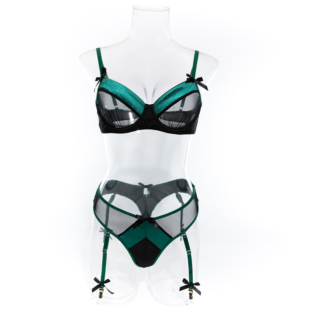 Strap Neckline Women's Sexy Color Block Sexy Lingerie Sets Home Sleeping Sheer Bra Low Waist Thong Sexy Lingerie