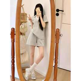 灰色慵懒休闲运动服套装女学生夏季韩版小个子短袖短裤宽松两件套