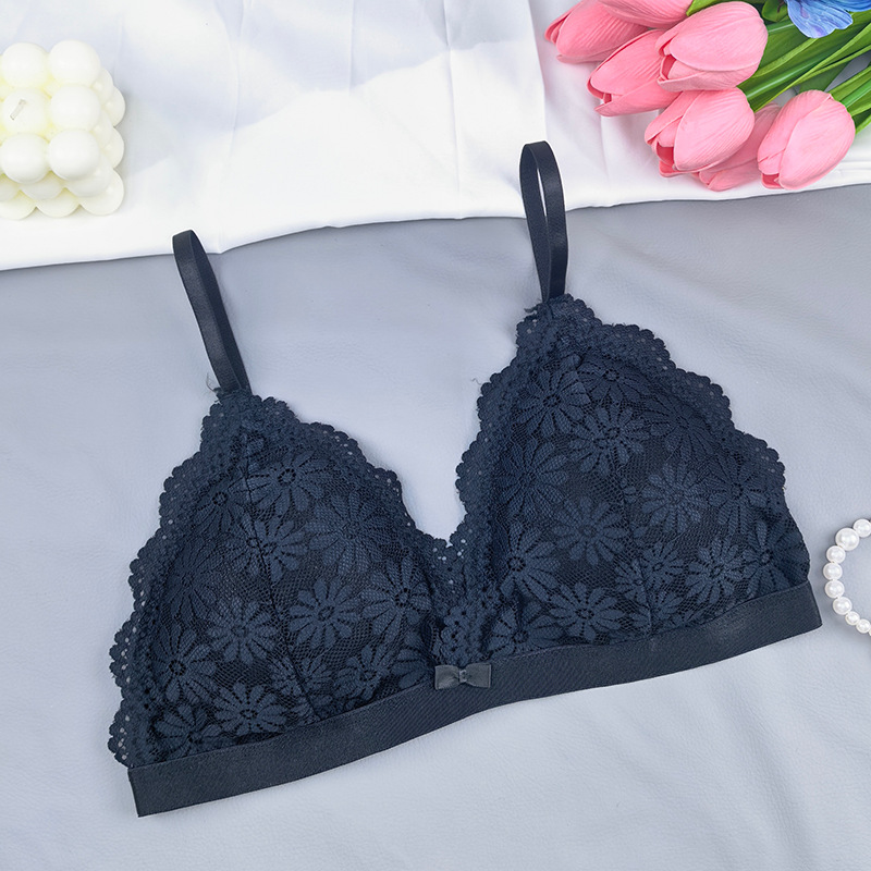 Bra de encaje sexy para mujeres desmontable tipo separación de taza triangular reunida sin anillo de acero ropa interior ropa interior dos piezas