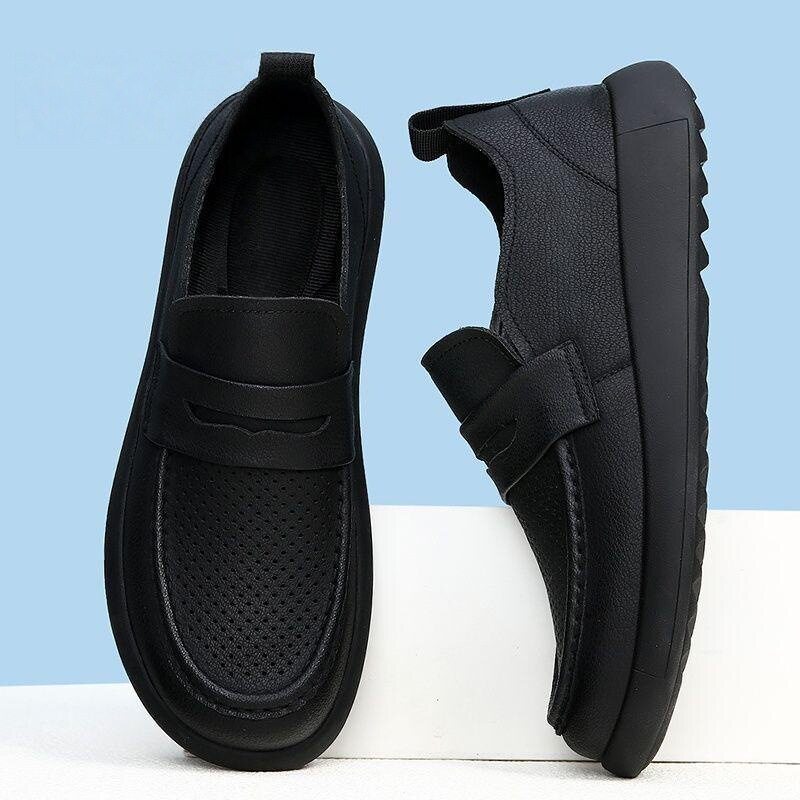 Giày lười nam mùa hè kiểu Anh, da lộn đục lỗ, đế bệt, mang êm chân — 2306 kaki rỗng, 2306 rỗng màu đen chi tiết 6
