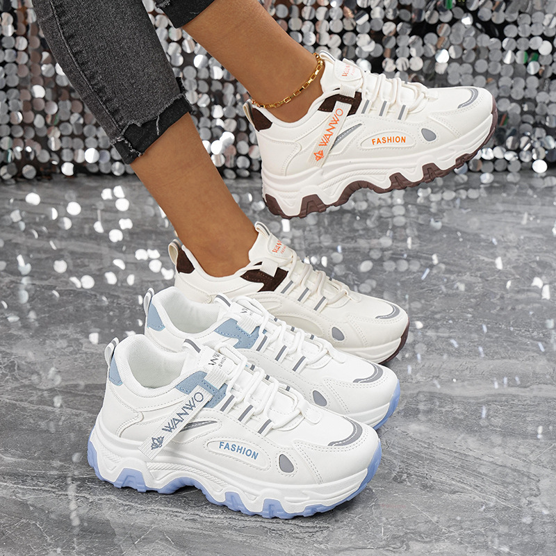 Cross-Border Large Size Dropshipping Can Be Coded Women's Casual Thick-Soled Lace-Up Running Shoes Fashionable Thick Sports Shoes