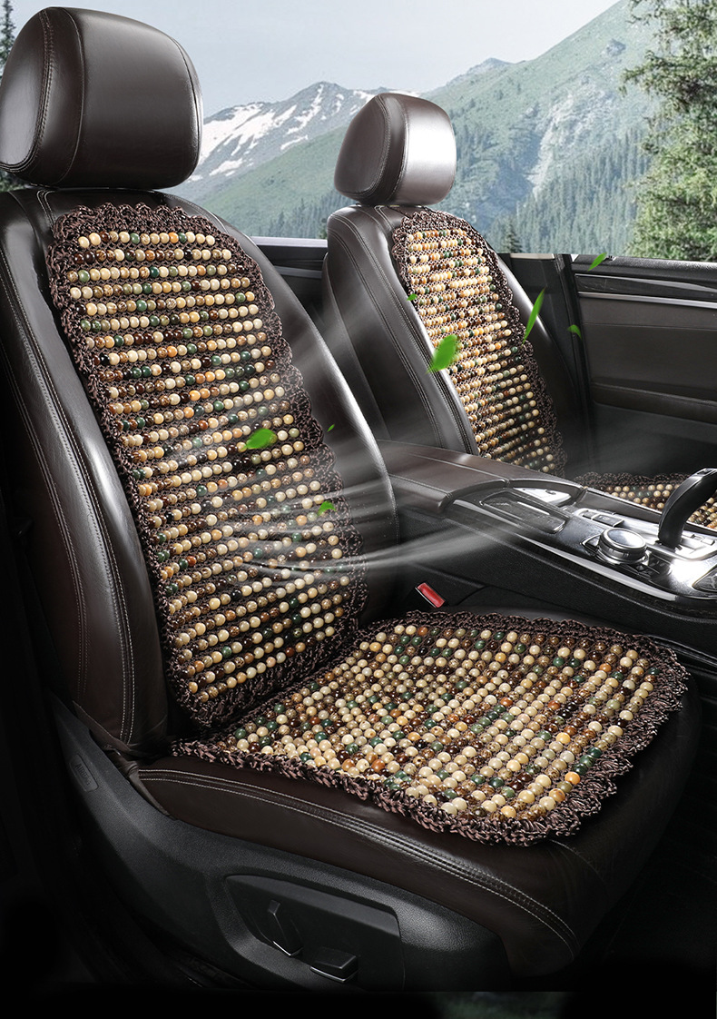 Car Seat Cushion Summer Mat Bodhi Breathable Cool Mat Ventilated Wooden Beads Three-piece Single-piece Small Man Waist Car Seat Cushion