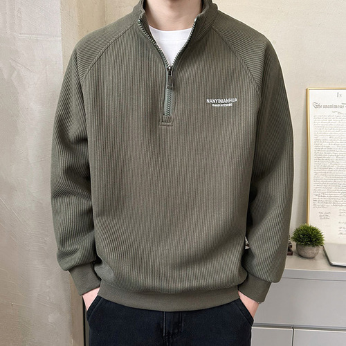 Semi-zipper hoodie men's stand-collar spring and autumn loose casual long-sleeved top men's outer fashion brand embroidered bottoming shirt