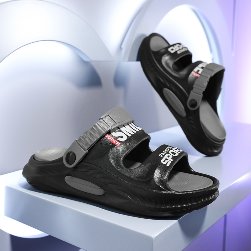 Zapatillas de una palabra para hombre, uso exterior de verano, antideslizante, desodorante, suela suave, ligero, pisando mierda, sandalias de playa de verano casuales, zapatos de moda