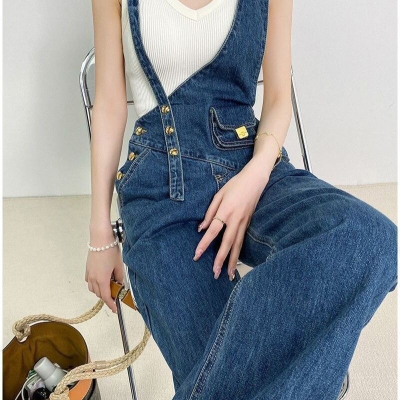 Asymmetrical Waist Bag Denim Overalls Slimming 2026 New Style Metal Buckle Loose Versatile Floor-Length Pants Asymmetrical Waist Bag Denim Overalls Slimming 2026 New Style Metal Buckle Loose Versatile Floor-Length Pants