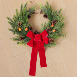 Amazon New Christmas wreath red velvet bow PE pine needle bell wreath cross-border Christmas wreath