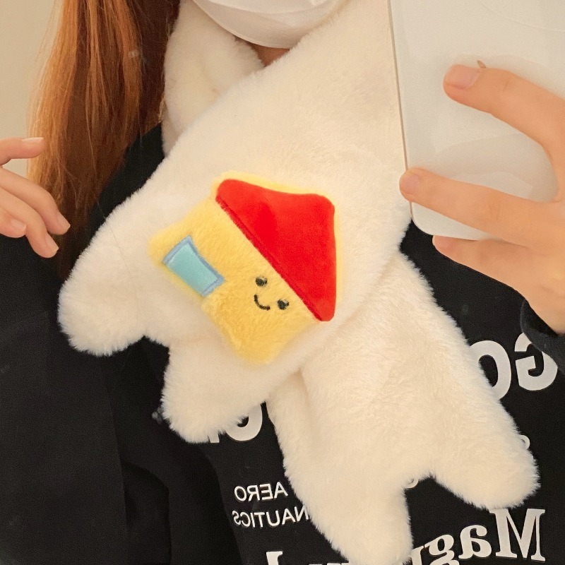 卡通甜美少女粉色猫咪围巾冬季保暖加厚可爱毛绒防风学生围脖白色|undefined