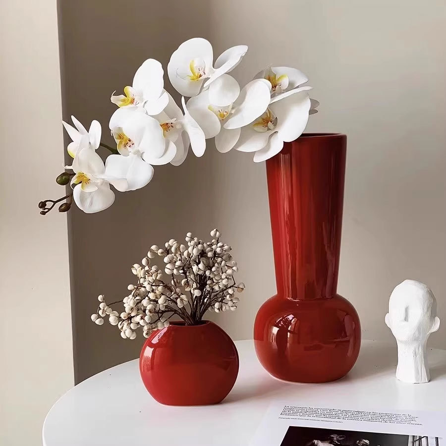 Light Luxury Ins Ceramic Vase Flower Arrangement Ornaments High-End Niche High-Value Home Decoration Vase Ceramic Flower Vessel