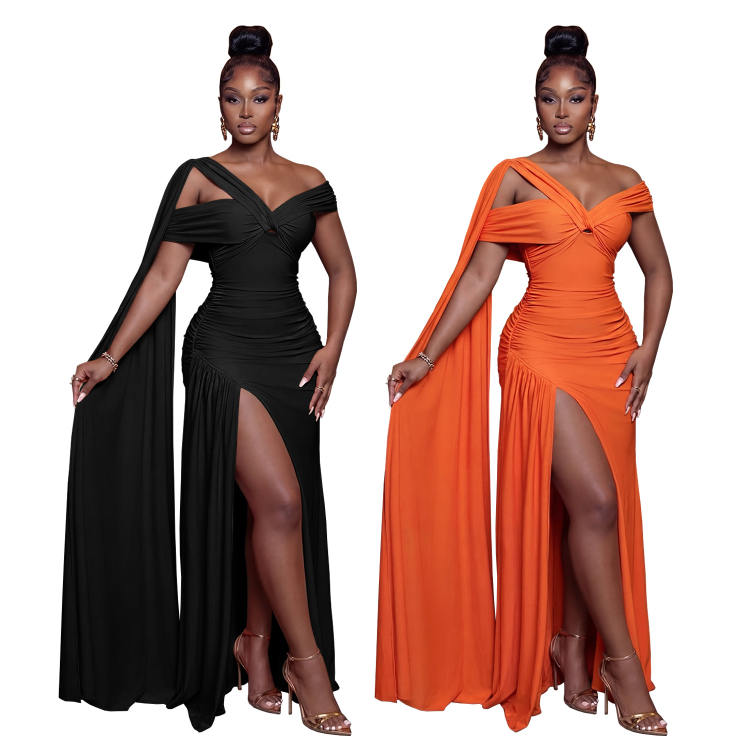 C7667 Aliexpress transfronterizo Amazon Europa y América de moda moda femenina temperamento sexy vestido de alto bifurcado nuevo image 6