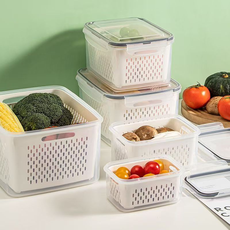 Oficina en el hogar caja de plástico transparente cocina sellada drenaje refrigerador caja de almacenamiento de carne caja de almacenamiento
