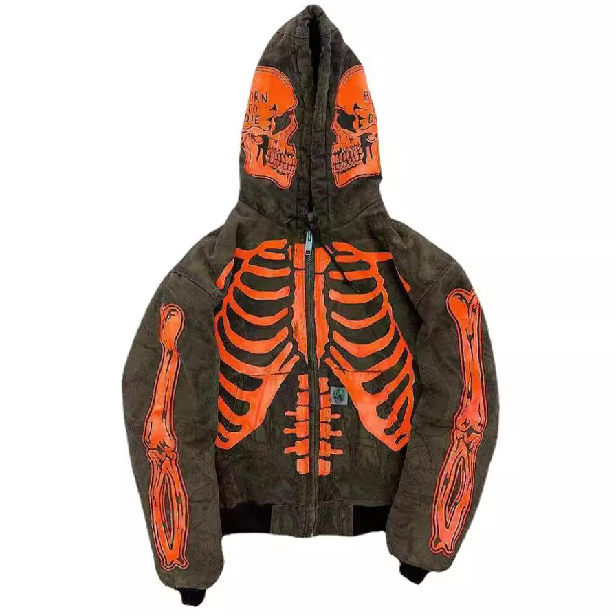 2024 New Men's Spring and Autumn Thin Skull Hooded Hoodie cardigan_voghion.com