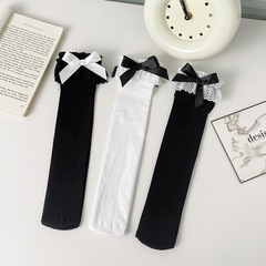 Women's Summer Thin Lace Edge Butterfly Knot JK Long Leg Socks Japanese Lolita Sweet Style Pile Socks