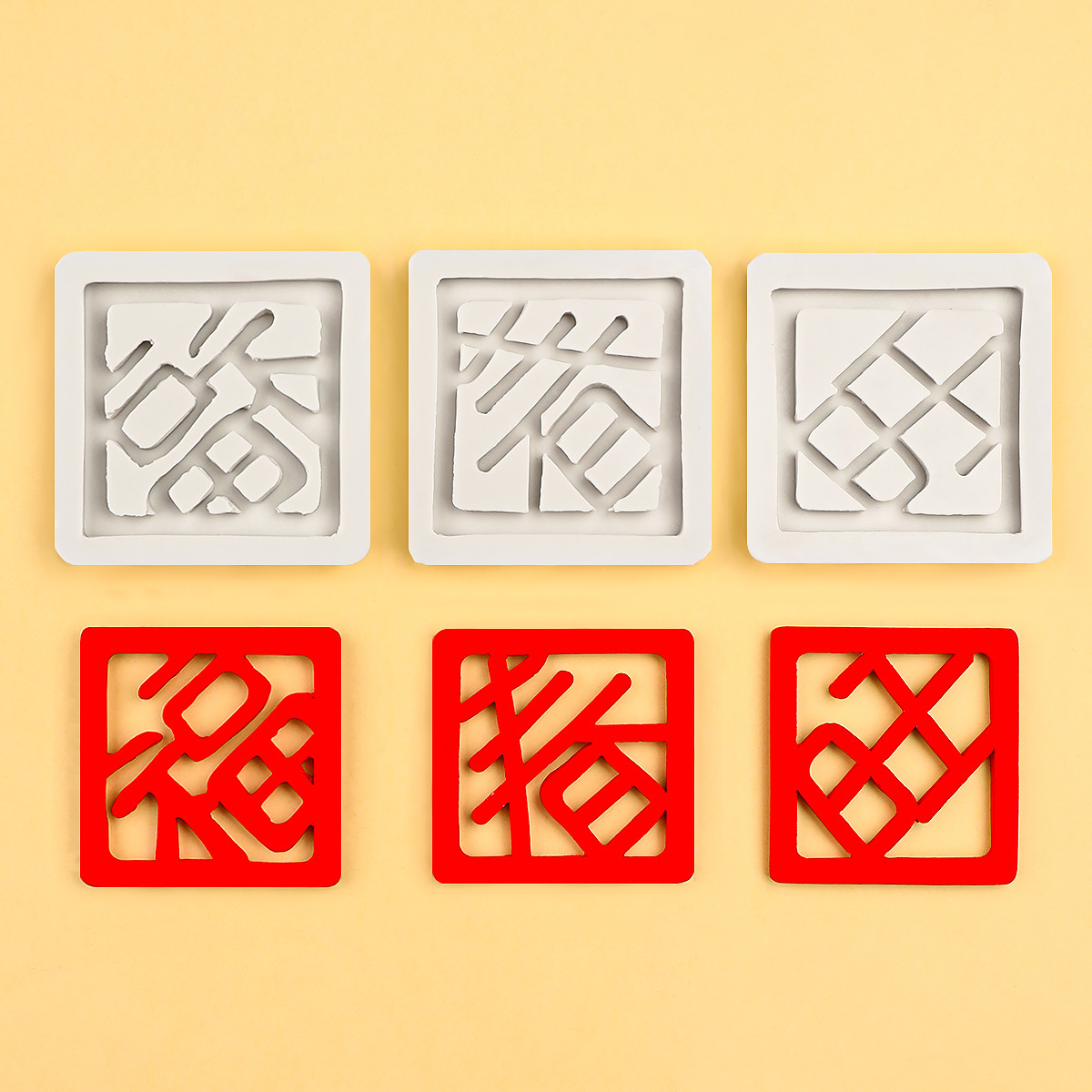 Molde de Fondant con Letras Chinas de Silicona Cuadrado para Repostería