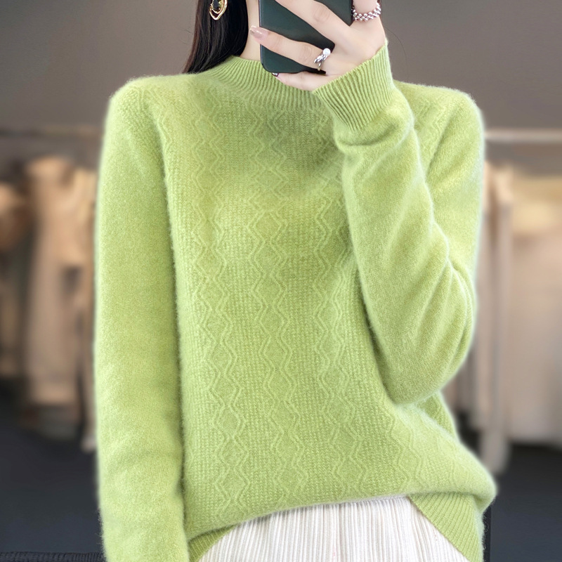 One-Line Garment Seamless Cardigan Women's Arlan Flower Jacquard Half-turtleneck Base Sweater Fashionable Simple Knitted Sweater