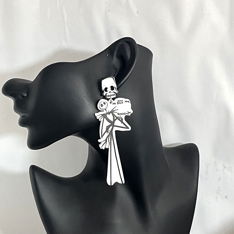 Halloween Festival 1 Pair Halloween Hip-Hop Punk Pumpkin Spider Web Skull Arylic Drop Earrings
