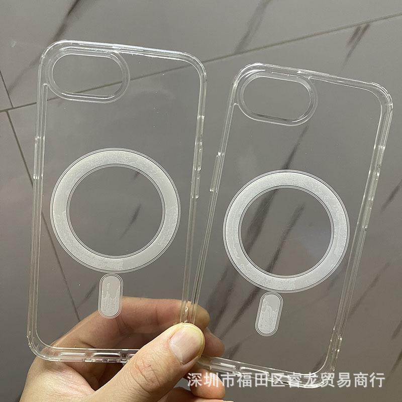 For Apple 16e Mobile Phone Case Magsafe Magnetic Transparent Acrylic 13pro Large Hole iPhone15 Hard Case