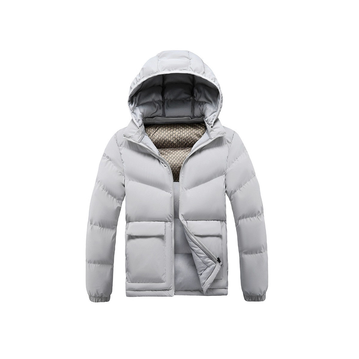 Baumwollgefütterte Herren-Graphen-Jacke in Slim-Fit-Passform mit abnehmbarer Kappe und dicker Kapuze_voghion.com