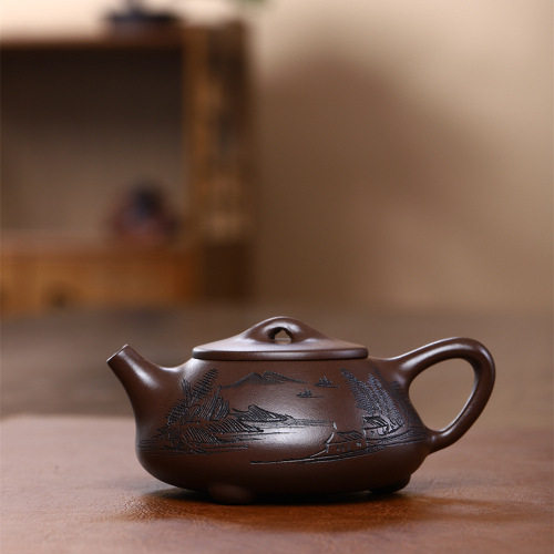 Yixing purple mud and purple sand pot wholesale household handmade heavenly reward Qin Jingzhou stone ladle pot teapot tea set live supply