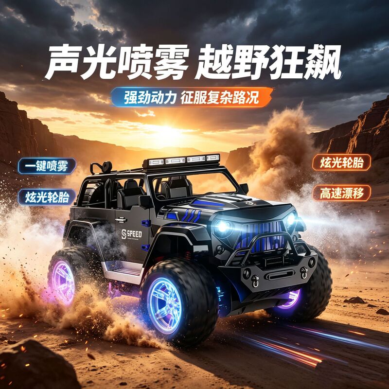 Cross-Border Popular Remote-Controlled Off-Road Vehicle, Four-Wheel Drive, Light-Up, Spray Racing Car, High-Speed Electric Climbing Car, Children's Toy Car Cross-Border Popular Remote-Controlled Off-Road Vehicle, Four-Wheel Drive, Light-Up, Spray Racing Car, High-Speed Electric Climbing Car, Children's Toy Car