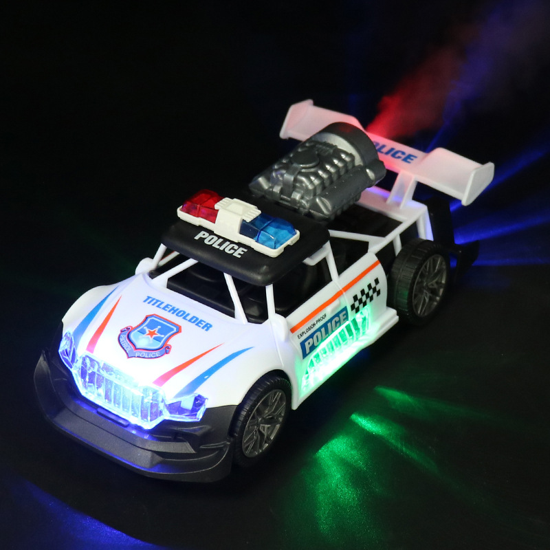 Pulverización universal eléctrica coche de juguete policía música iluminación simulación modelo de carreras coche de cuatro ruedas niño barraca de juguetes