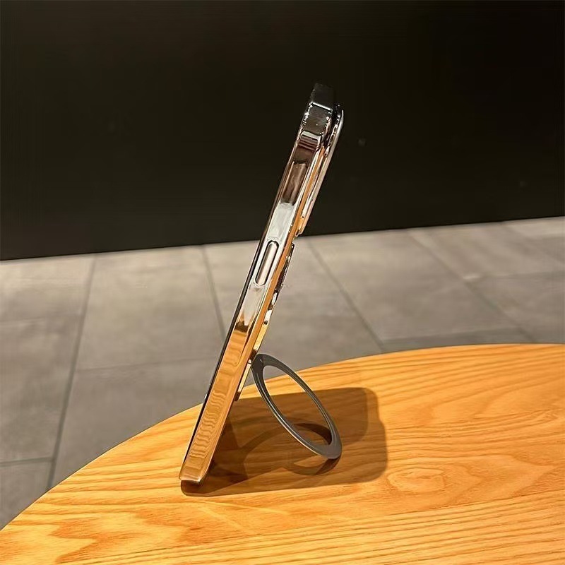 Ốp lưng iPhone trong suốt có giá đỡ kim loại từ tính, bảo vệ ống kính, chống sốc — đen, trắng, tím, cam chi tiết 11