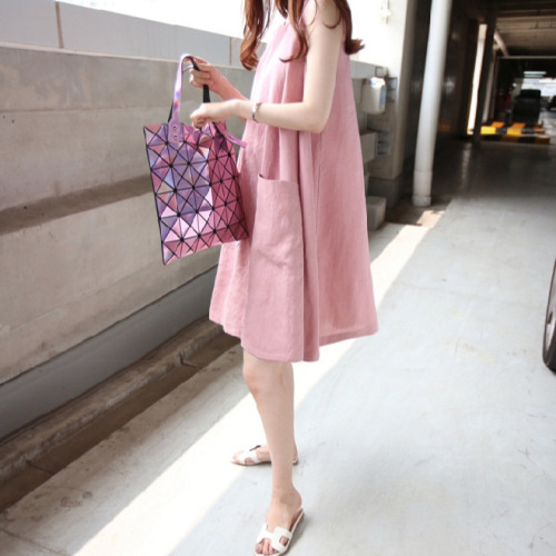 Cross-border AliExpress New Fashion Plus Size Wide Cotton-Linen A-Line Skirt Women Summer Loose Pockets Linen Base Dress