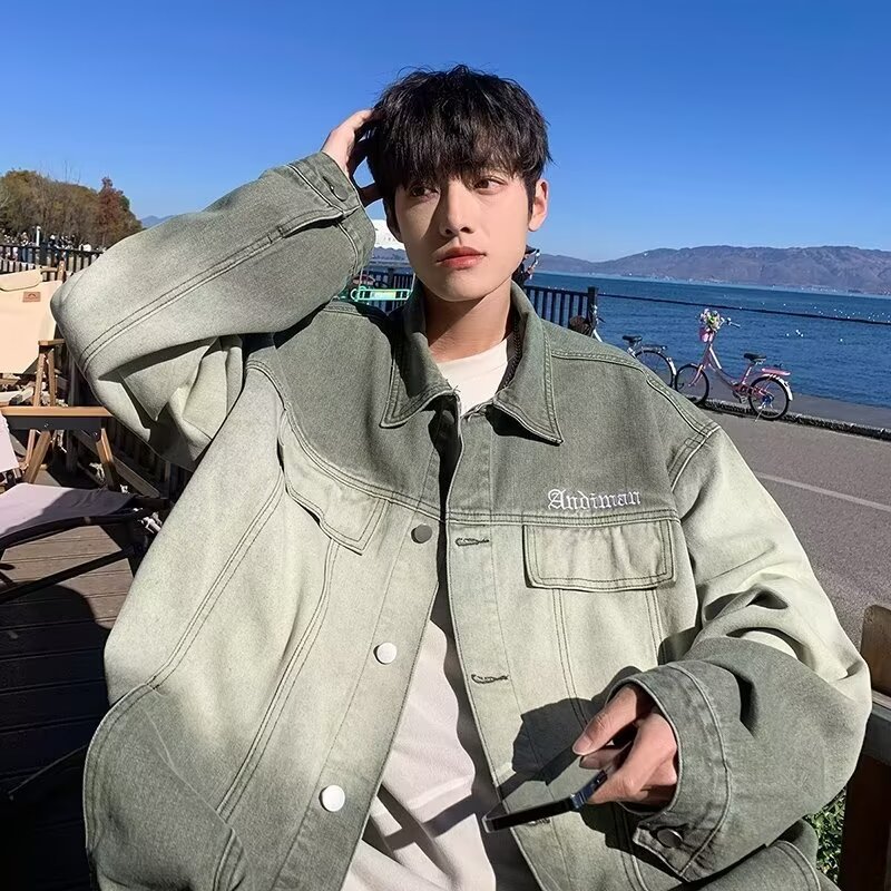 Spring And Autumn Collar Gradient Retro Color Cowboy Jacket Men's Casual Work Jacket_voghion.com