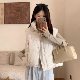 Foreign Trade 2025 Puff Cotton Vest Women's Short Stand Collar Loose Korean Style New Student Bread Vest Jacket Trendy